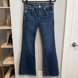 Express Dark Blue Bell Flare Mid Rise Jeans